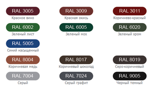 Цветовая гамма снегозадержателей RAL